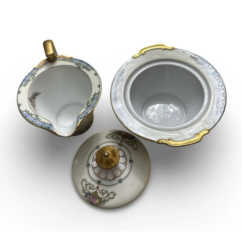 Noritake Creamer and Lidded Sugar Bowl Favorita Fine Gold Rim Vintage Japan